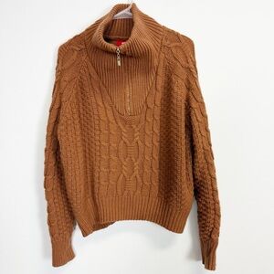 Net.153 Sweater Womens Medium Large Tan Mockneck 1/4 Zip Chunky Knit